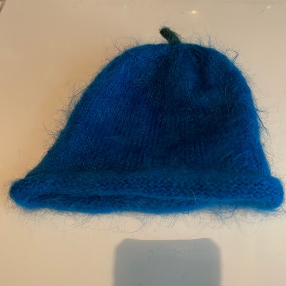 Handmade knit winter hat one size fits most mohair blue green girls women’s
